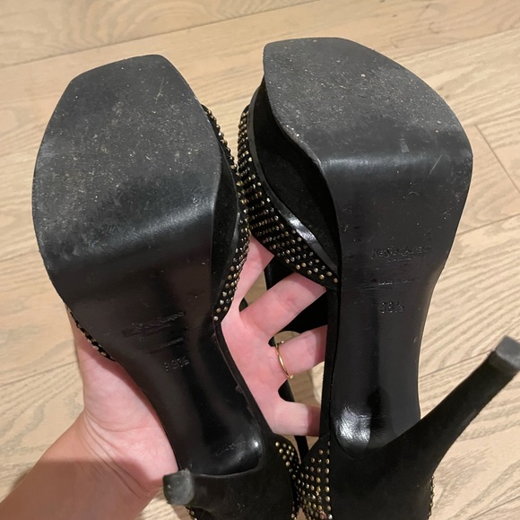 YSL Studded Tribute Sandals Black Suede 38.5 - Picture 7 of 7